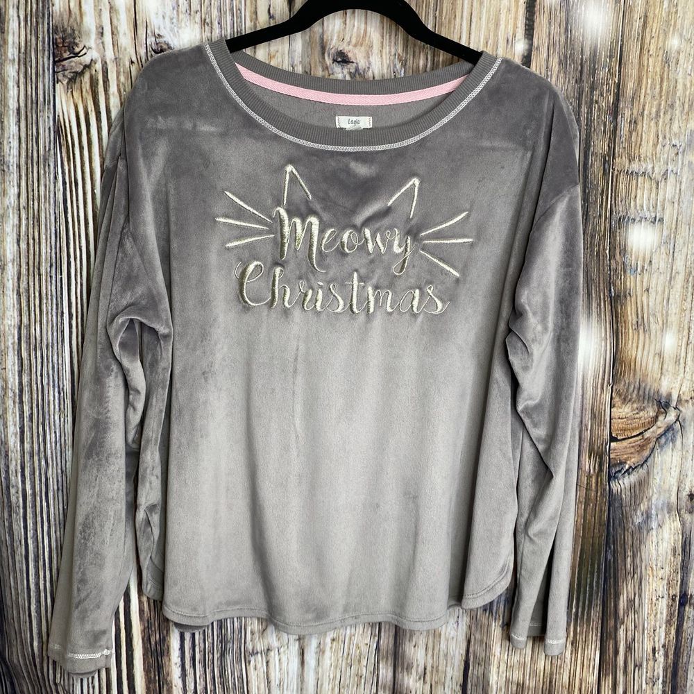 Layla Velour Meowy Christmas Grey Large